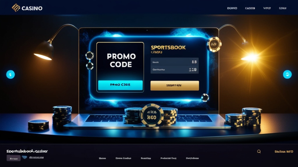 Casino cashier screen showing a glowing promo code field and bonus panel