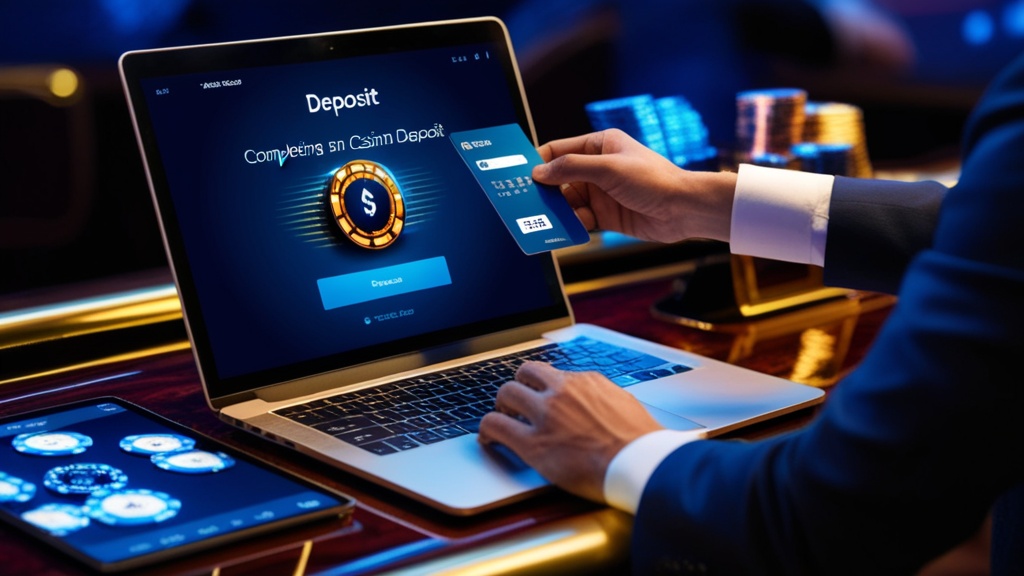 Player confirming a deposit in a dark casino cashier interface