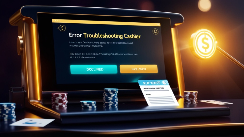 Casino payment error screen with declined deposit and pending withdrawal alerts