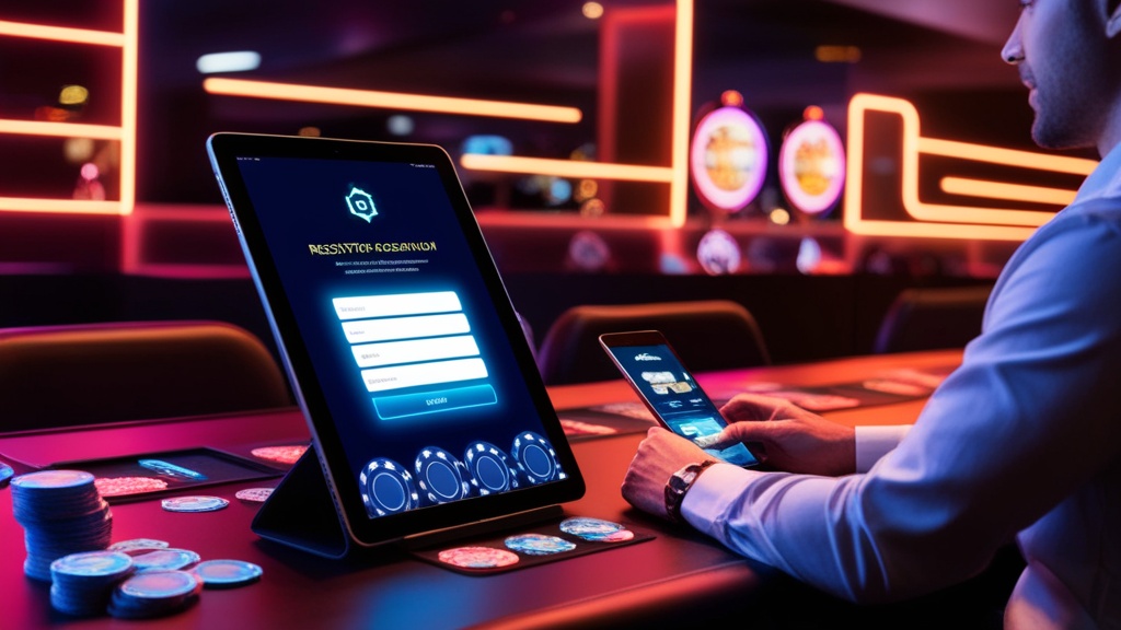 Casino signup form on a tablet with a new user creating an account