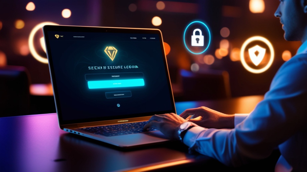 Secure casino login screen with a user signing in on a laptop